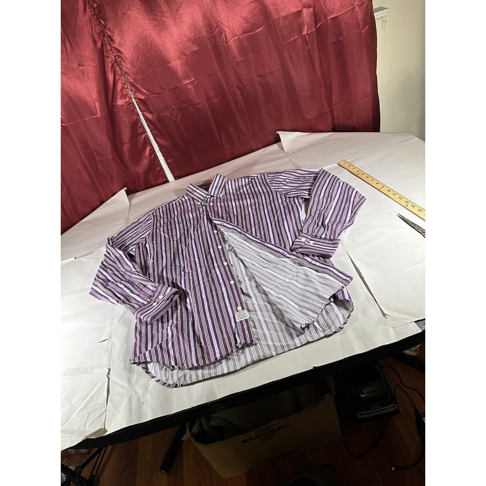 Peter Millar Dress Shirt Adult Large Purple White Striped Formal Quality Men's - Picture 3 of 14